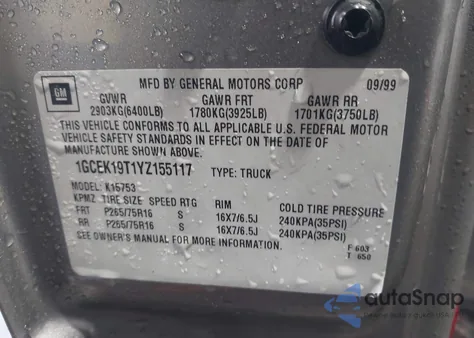 2000 Chevrolet Silverado 1500 Ls from USA, damaged, VIN 1GCEK19T1YZ155117